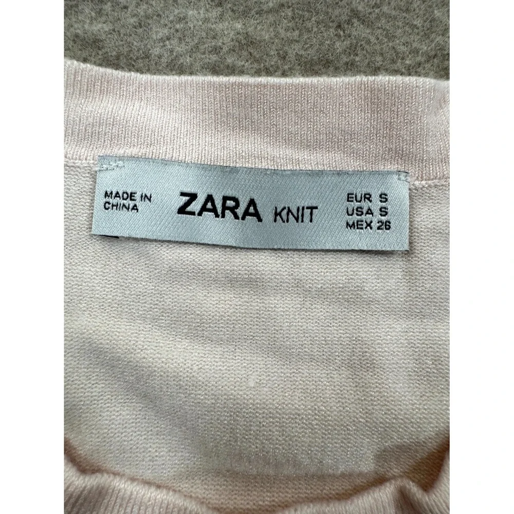 Zara Sweater Womens Small Pink Crew Neck Knitted Short Sleeve Casual Pullover